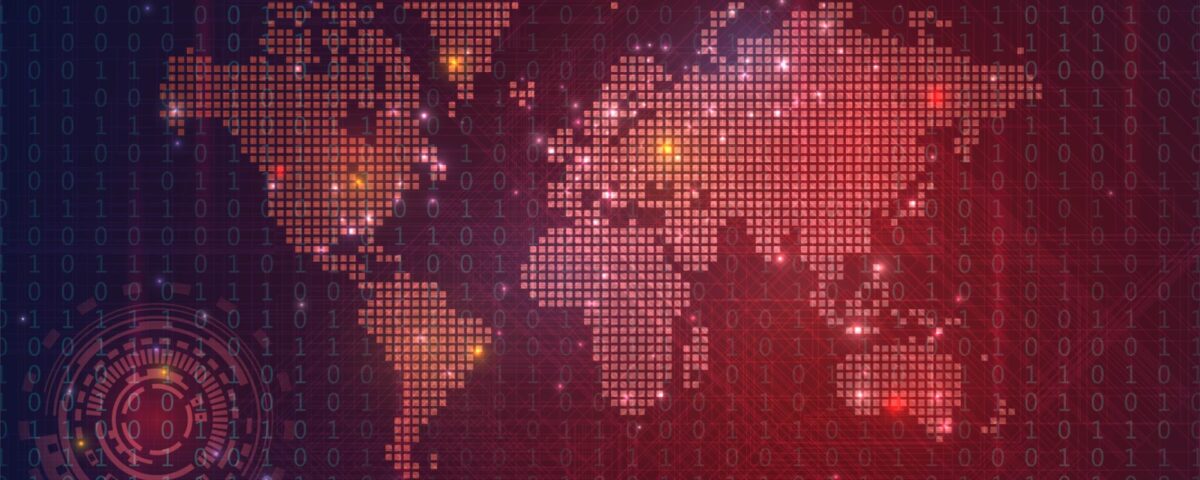 Digitale Weltkarte mit Cyberangriffen als Symbol für Cybersecurity in Hessen